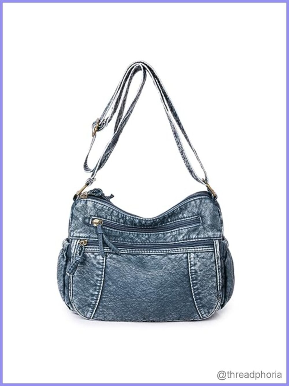 PU Leather Denim Hobo Bag Crossbody Shoulder Tote Multi-Pocket